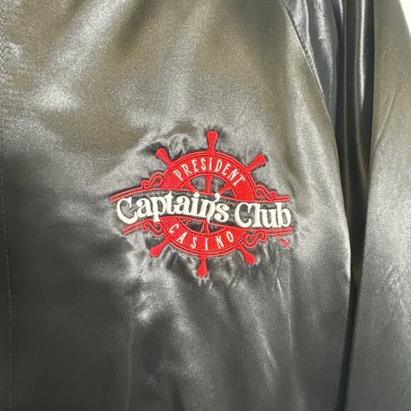 Vintage 90s President Casino Captains Club Satin Bomber Jacket Black Adult Large - Picture 2 of 10